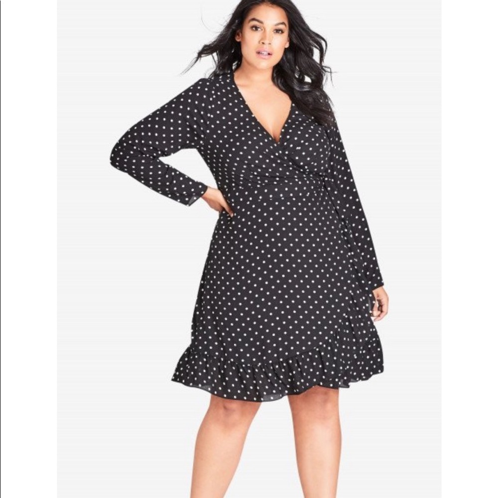 NWT City Chic black white dot wrap dress S 16W!
